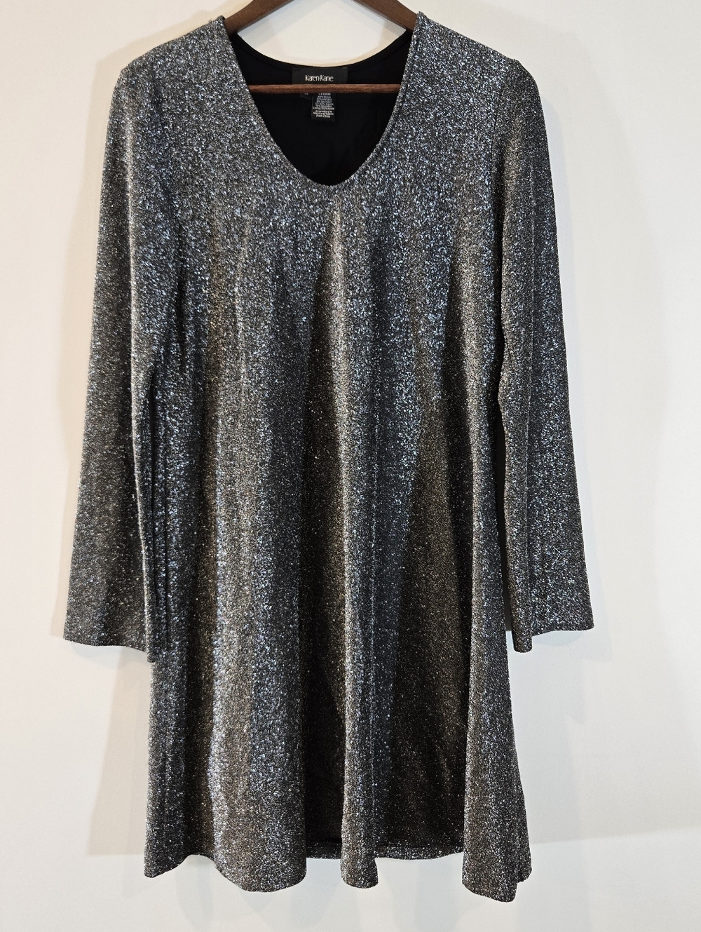 Karen Kane Silver Metallic Party Dress Sz M 8 10 Cocktail Formal